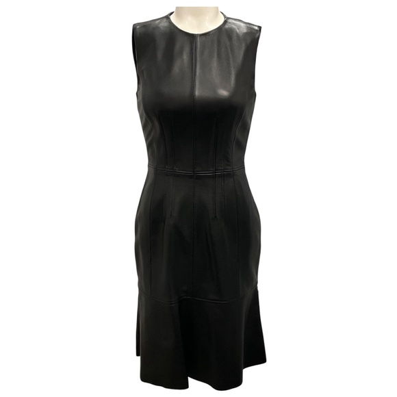HUGO BOSS BLACK SYSSY SLEEVELESS LAMBSKIN LEATHER DRESS - Picture 1 of 7